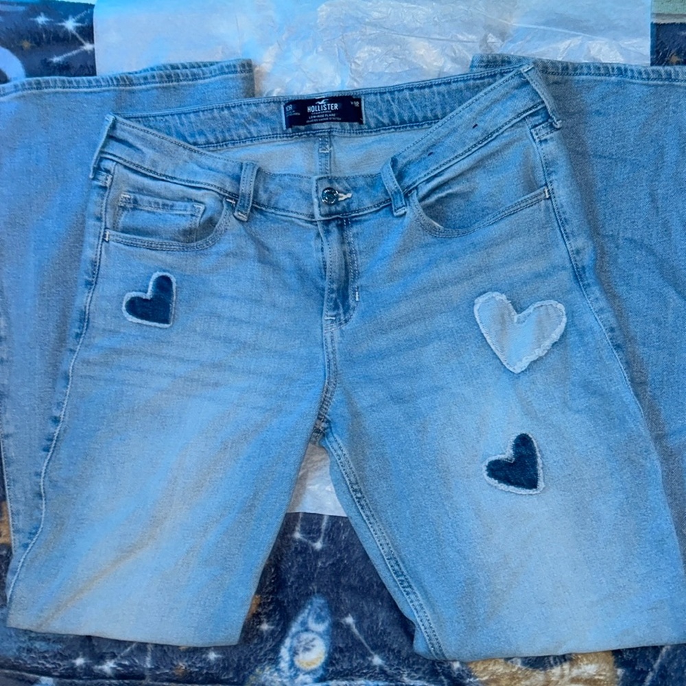 Hollister flare jeans with hearts embroidery